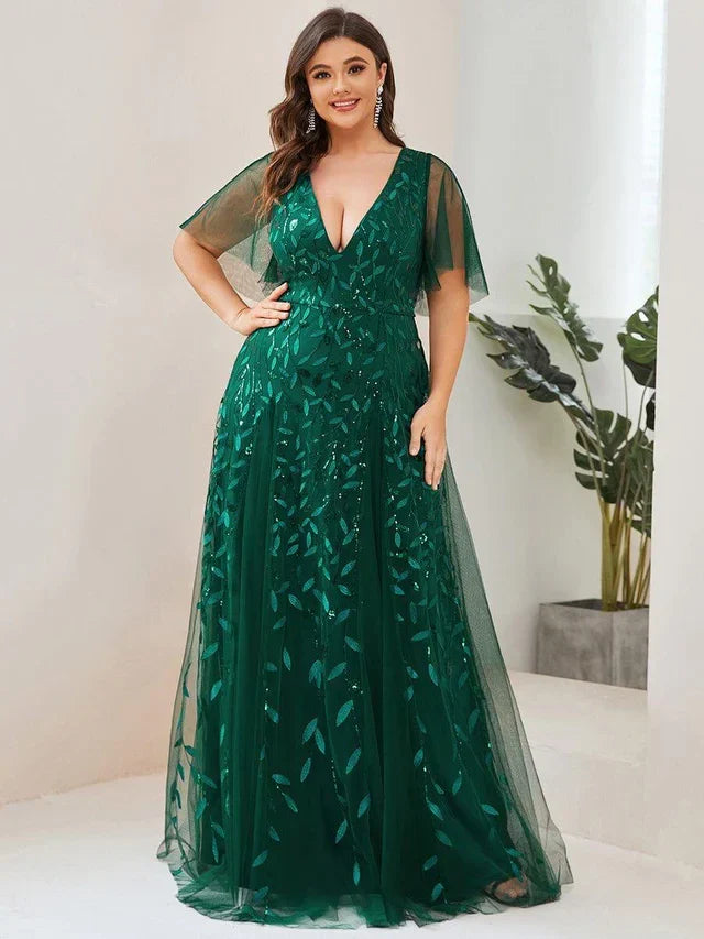Vestido de Invitada de Boda Largo Elegante Tallas Grandes con Escote en V