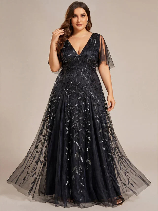 Vestido de Invitada de Boda Largo Elegante Tallas Grandes con Escote en V