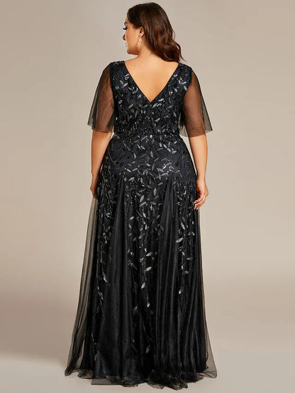 Vestido de Invitada de Boda Largo Elegante Tallas Grandes con Escote en V