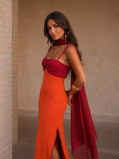 Vestido de Invitada de Boda Largo Elegante Tirantes con Abertura
