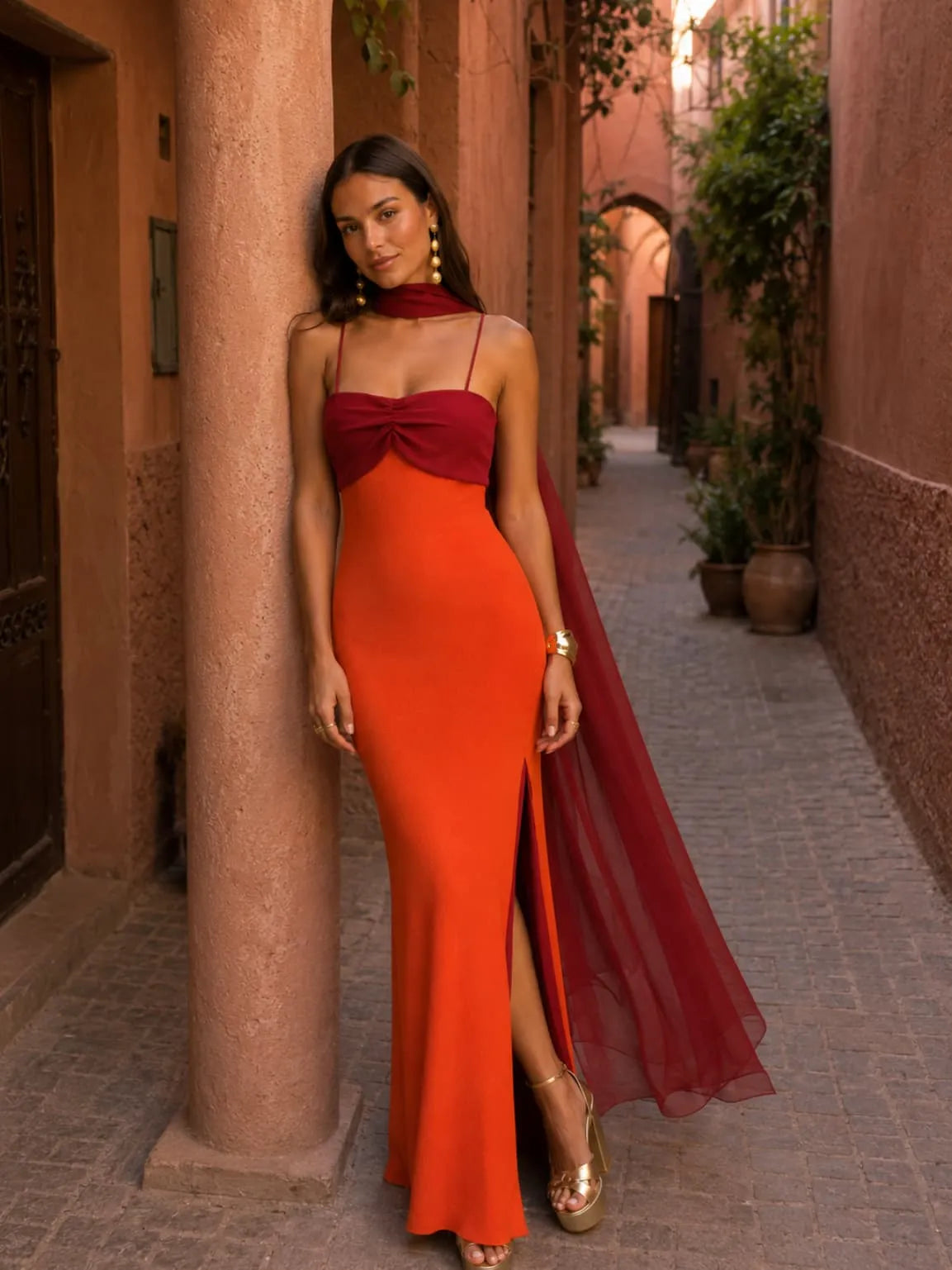Vestido de Invitada de Boda Largo Elegante Tirantes con Abertura