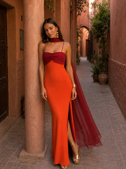 Vestido de Invitada de Boda Largo Elegante Tirantes con Abertura