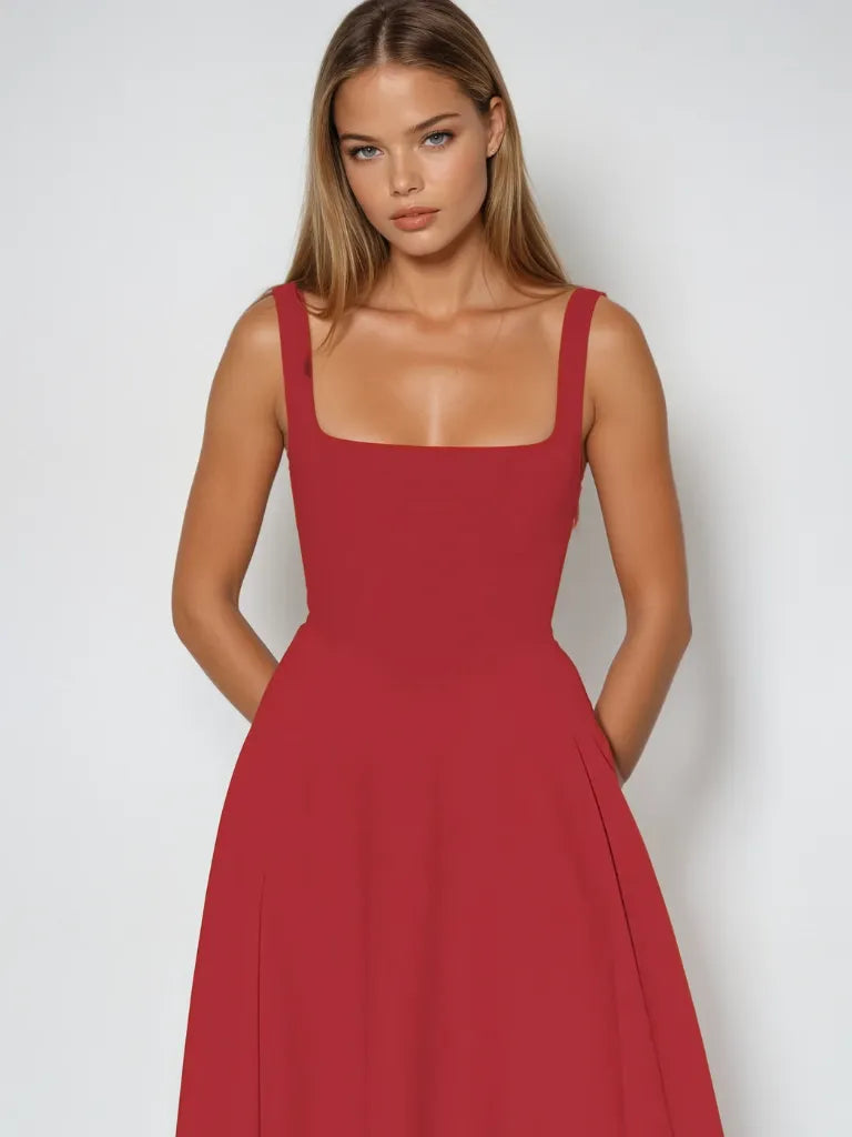 Vestido de Invitada de Boda Largo Elegante Verano con Cuello Cuadrado