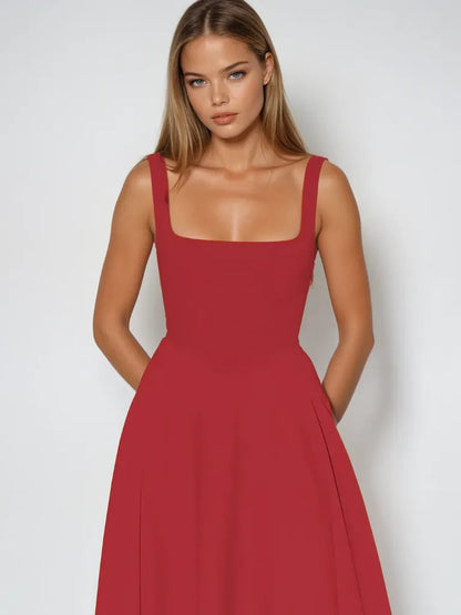 Vestido de Invitada de Boda Largo Elegante Verano con Cuello Cuadrado
