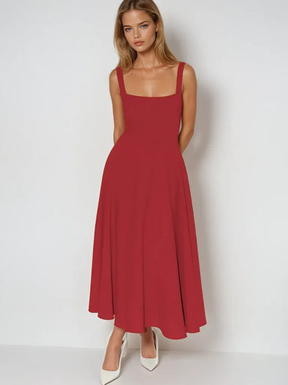 Vestido de Invitada de Boda Largo Elegante Verano con Cuello Cuadrado