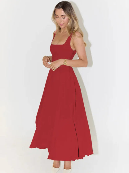 Vestido de Invitada de Boda Largo Elegante Verano con Cuello Cuadrado