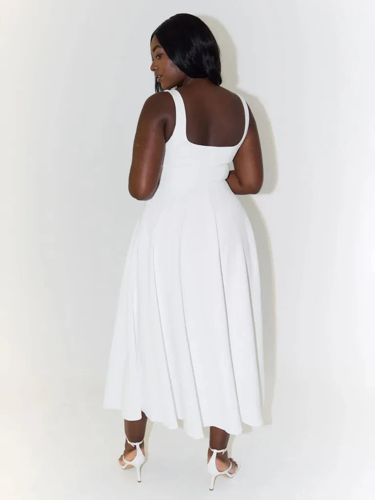 Vestido de Invitada de Boda Largo Elegante Verano con Cuello Cuadrado