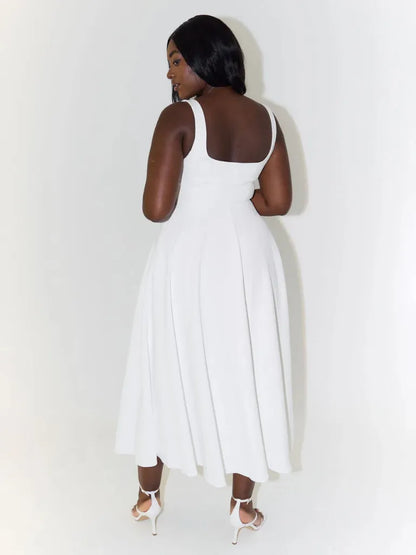 Vestido de Invitada de Boda Largo Elegante Verano con Cuello Cuadrado