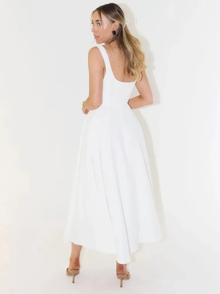 Vestido de Invitada de Boda Largo Elegante Verano con Cuello Cuadrado