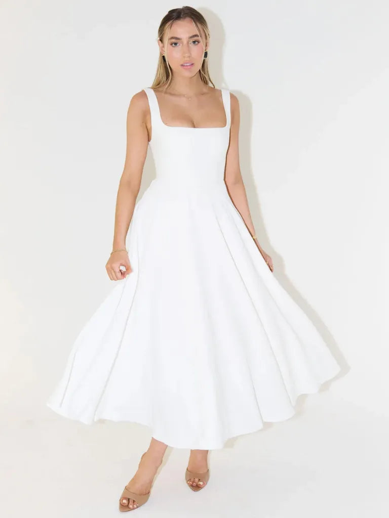 Vestido de Invitada de Boda Largo Elegante Verano con Cuello Cuadrado