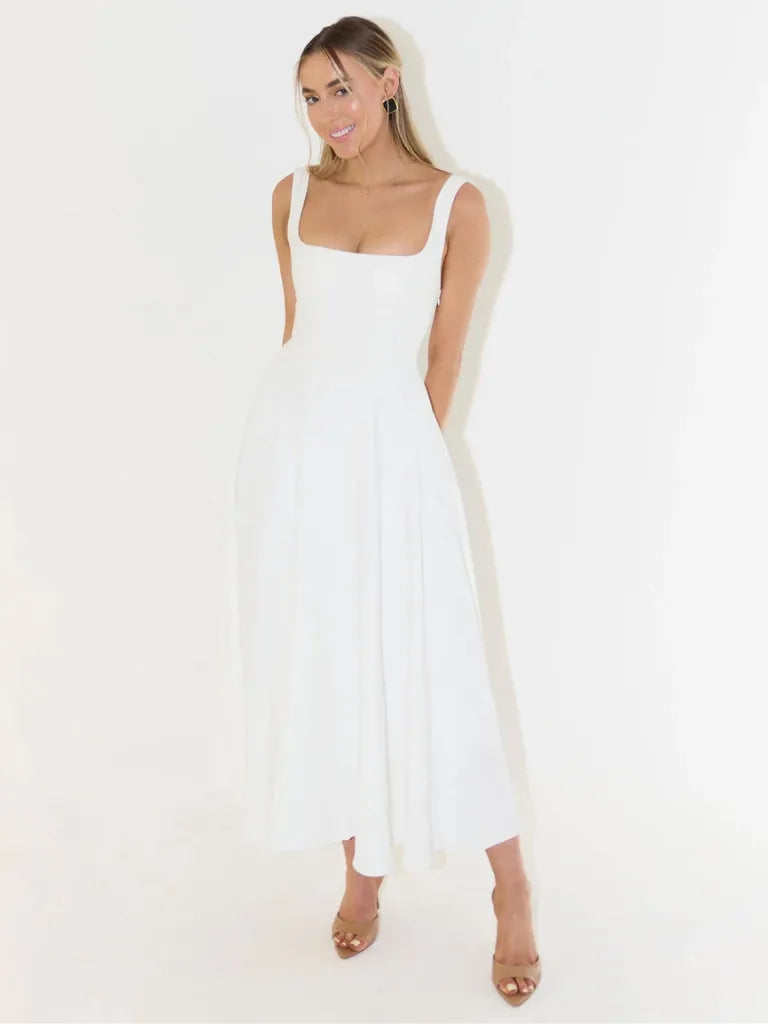 Vestido de Invitada de Boda Largo Elegante Verano con Cuello Cuadrado