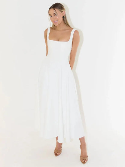 Vestido de Invitada de Boda Largo Elegante Verano con Cuello Cuadrado