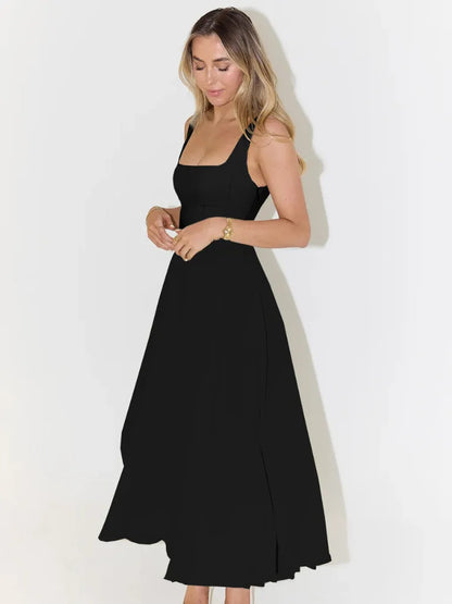 Vestido de Invitada de Boda Largo Elegante Verano con Cuello Cuadrado