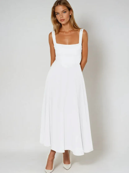 Vestido de Invitada de Boda Largo Elegante Verano con Cuello Cuadrado