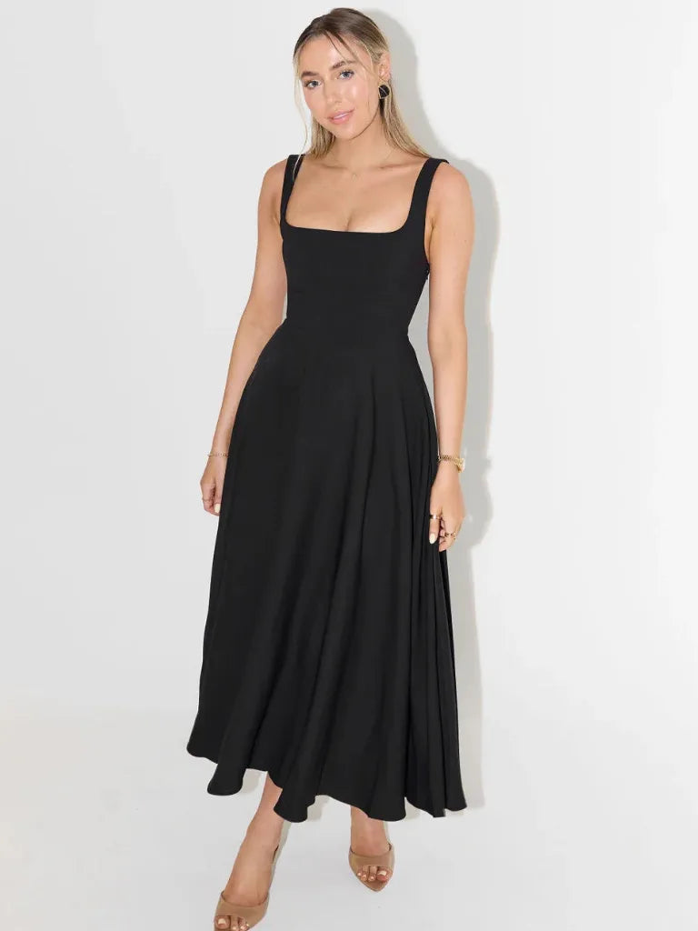 Vestido de Invitada de Boda Largo Elegante Verano con Cuello Cuadrado
