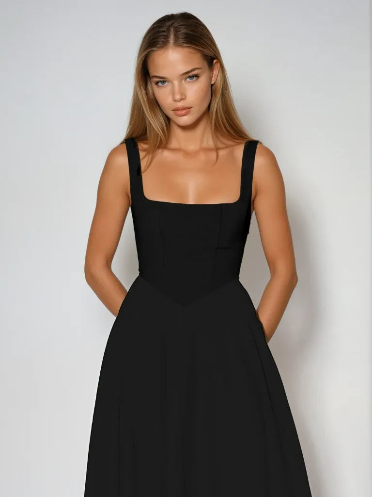 Vestido de Invitada de Boda Largo Elegante Verano con Cuello Cuadrado