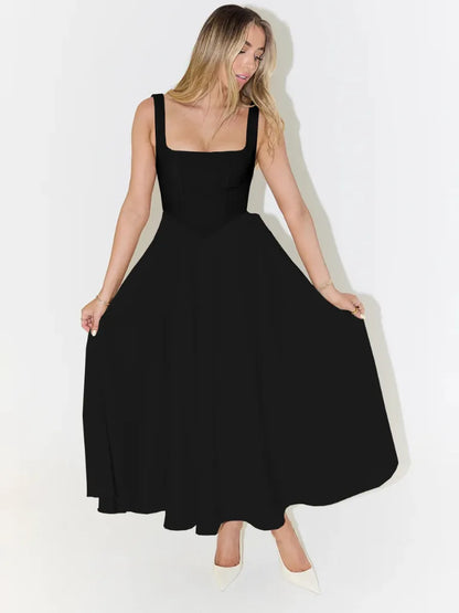 Vestido de Invitada de Boda Largo Elegante Verano con Cuello Cuadrado