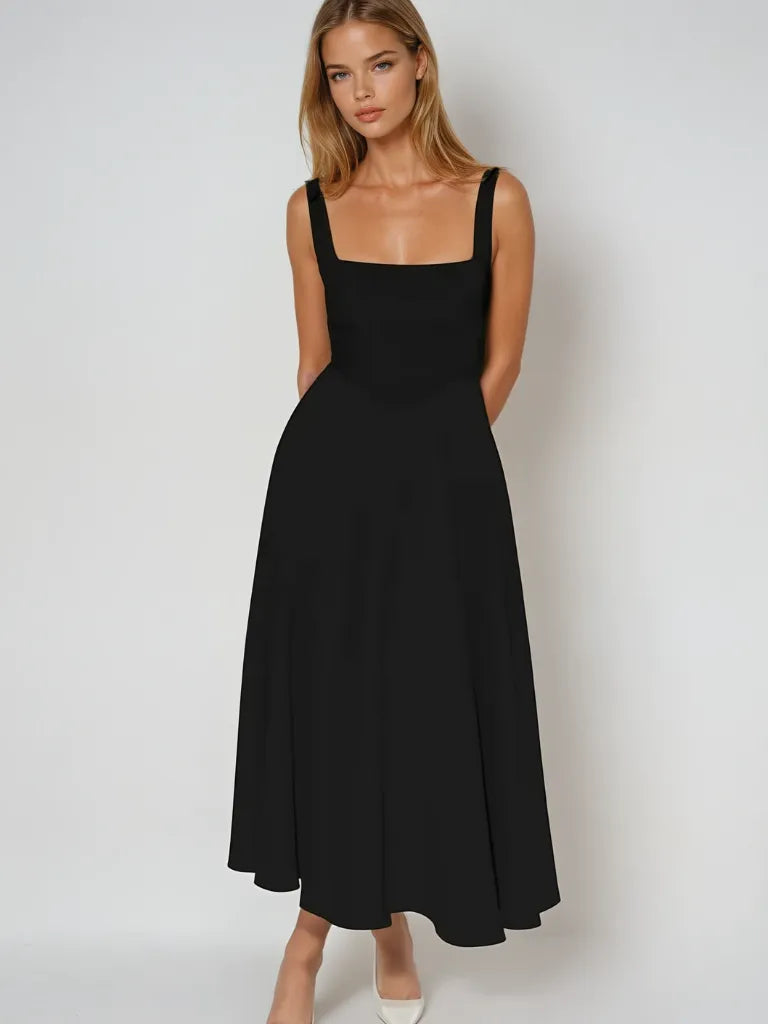Vestido de Invitada de Boda Largo Elegante Verano con Cuello Cuadrado