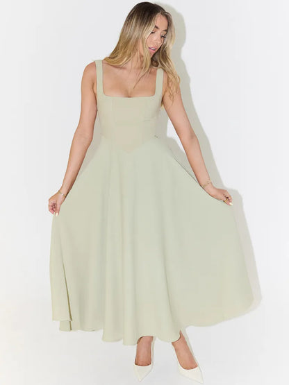 Vestido de Invitada de Boda Largo Elegante Verano con Cuello Cuadrado