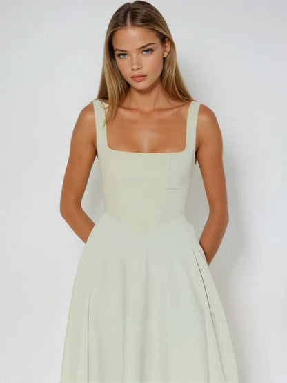 Vestido de Invitada de Boda Largo Elegante Verano con Cuello Cuadrado