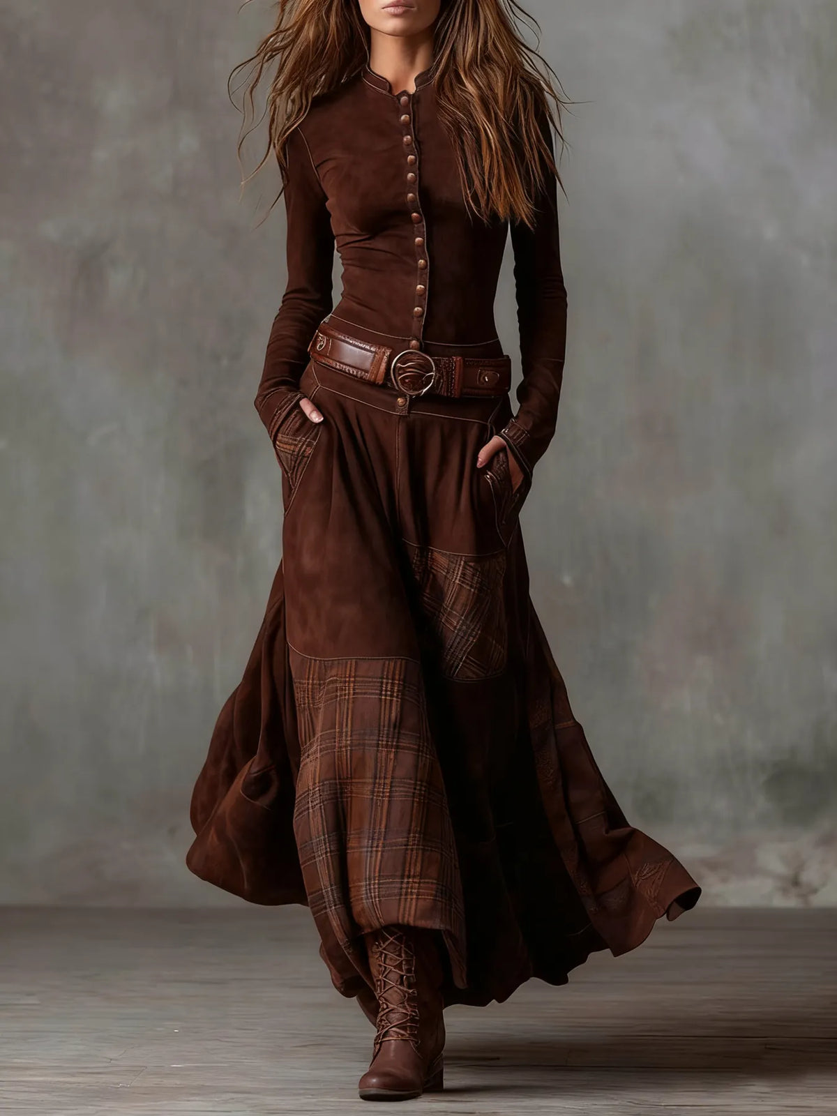Vestido de Invitada de Boda Largo Elegante Vintage con Manga Larga