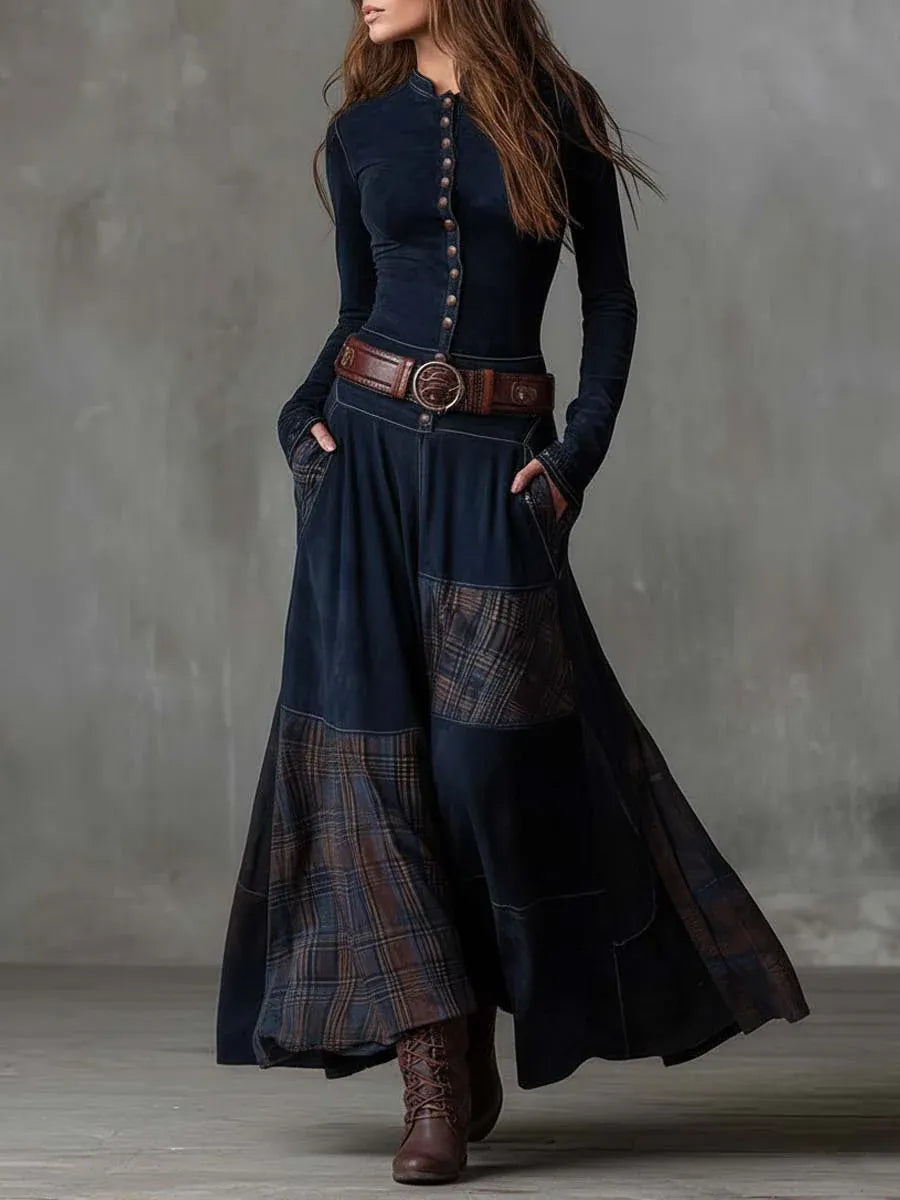Vestido de Invitada de Boda Largo Elegante Vintage con Manga Larga
