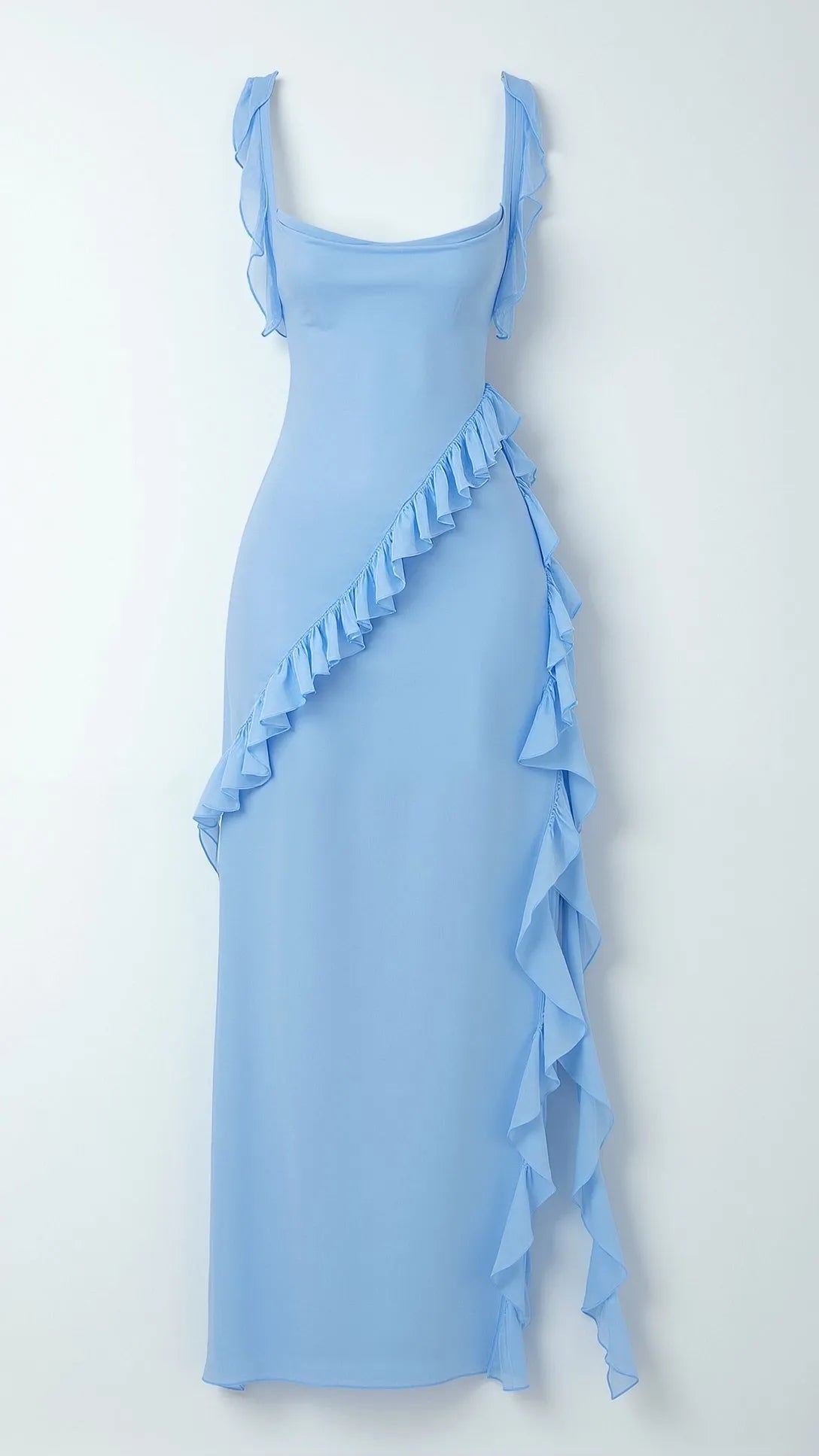 Vestido de Invitada de Boda Largo Elegante Volantes con Abertura