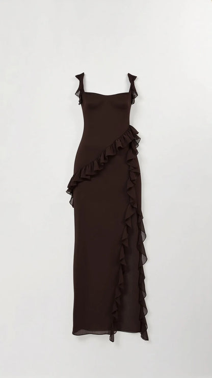 Vestido de Invitada de Boda Largo Elegante Volantes con Abertura
