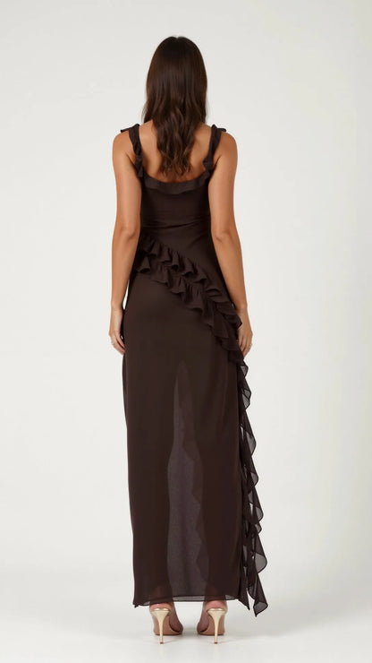 Vestido de Invitada de Boda Largo Elegante Volantes con Abertura
