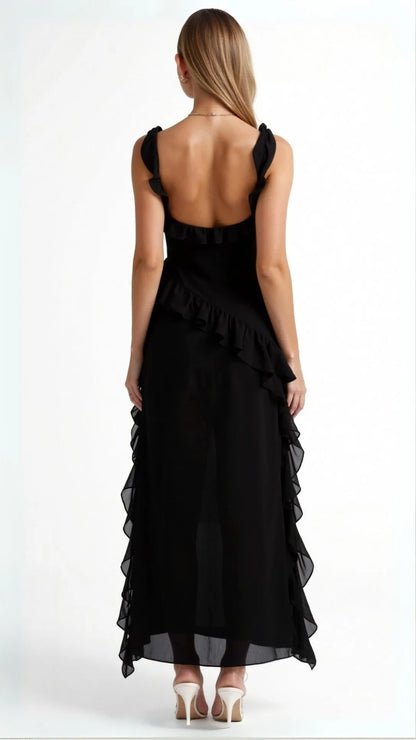 Vestido de Invitada de Boda Largo Elegante Volantes con Abertura