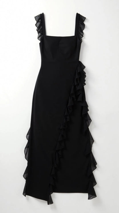 Vestido de Invitada de Boda Largo Elegante Volantes con Abertura
