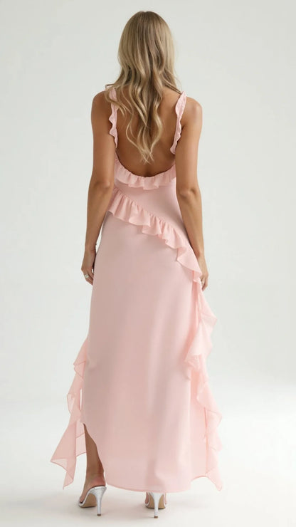 Vestido de Invitada de Boda Largo Elegante Volantes con Abertura