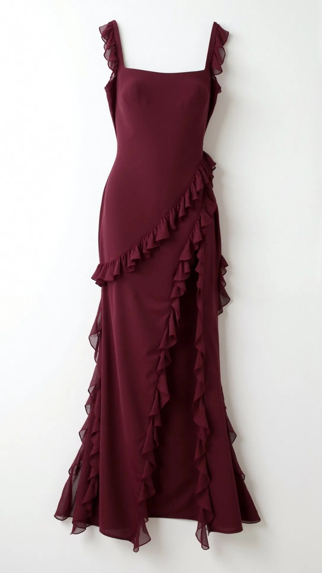 Vestido de Invitada de Boda Largo Elegante Volantes con Abertura