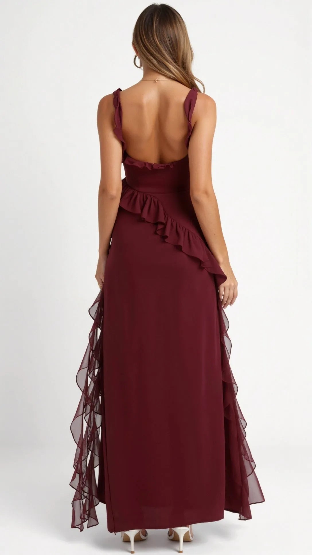 Vestido de Invitada de Boda Largo Elegante Volantes con Abertura