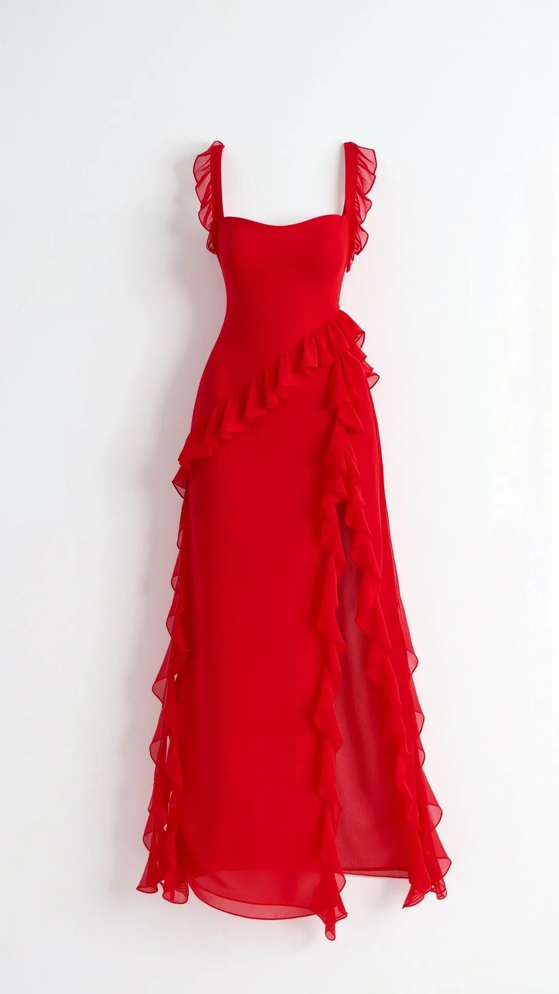 Vestido de Invitada de Boda Largo Elegante Volantes con Abertura