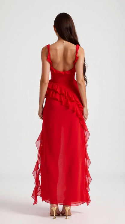 Vestido de Invitada de Boda Largo Elegante Volantes con Abertura