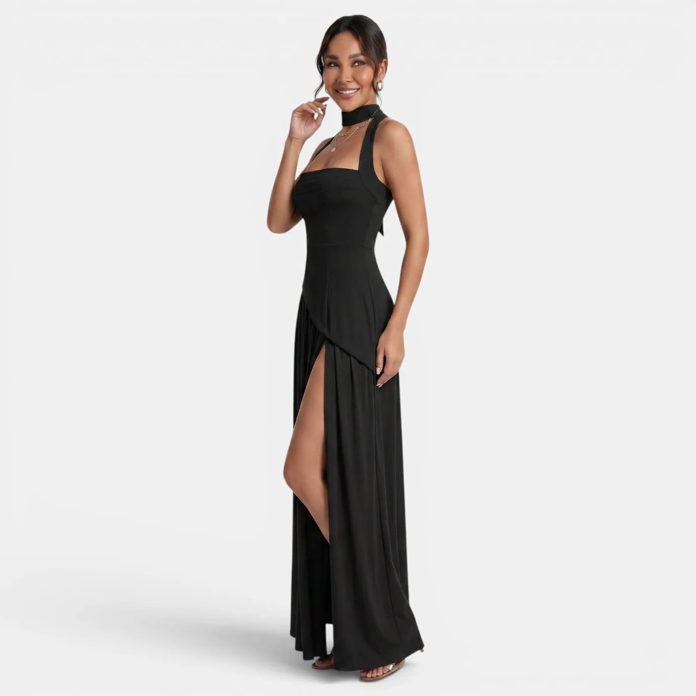 Vestido de Invitada de Boda Largo Elegante con Abertura Lateral
