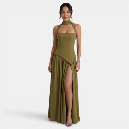 Vestido de Invitada de Boda Largo Elegante con Abertura Lateral