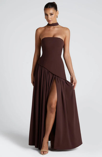 Vestido de Invitada de Boda Largo Elegante con Abertura y Bufanda a Juego
