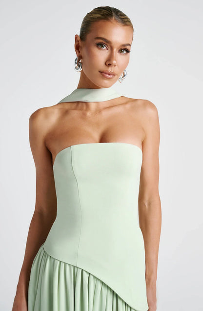 Vestido de Invitada de Boda Largo Elegante con Abertura y Bufanda a Juego