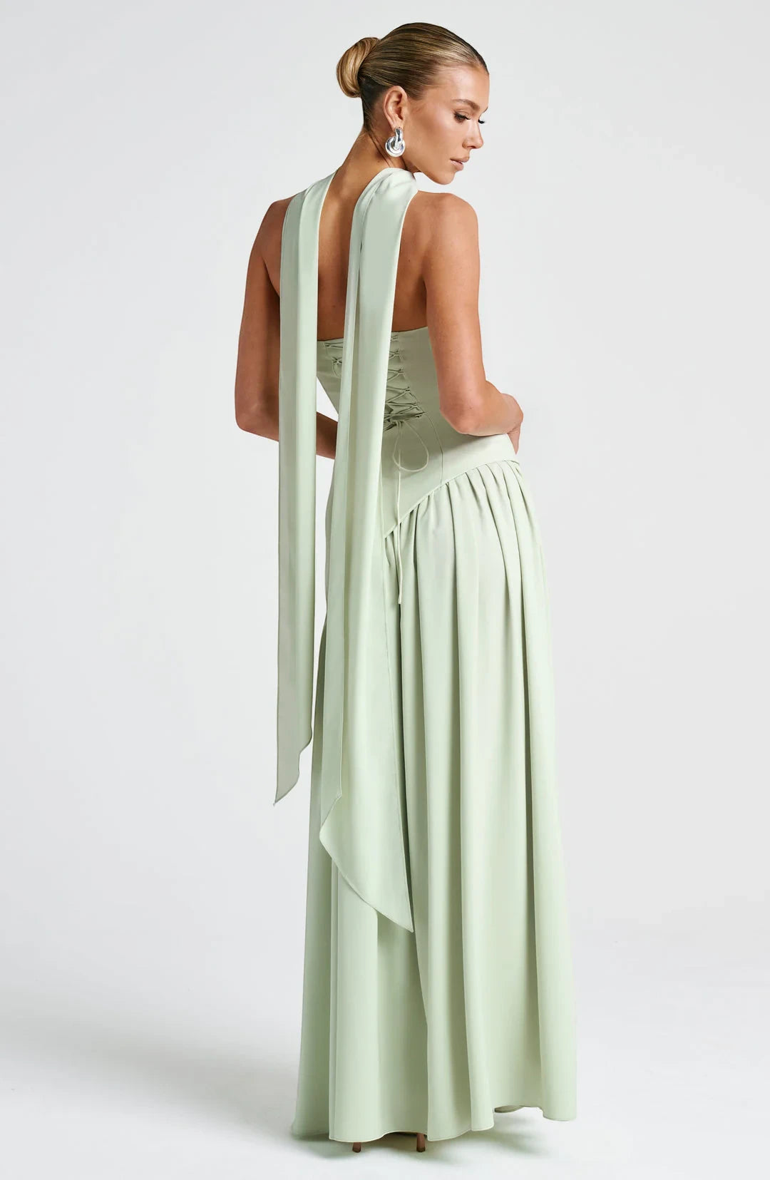 Vestido de Invitada de Boda Largo Elegante con Abertura y Bufanda a Juego
