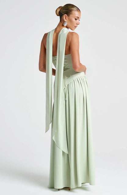 Vestido de Invitada de Boda Largo Elegante con Abertura y Bufanda a Juego