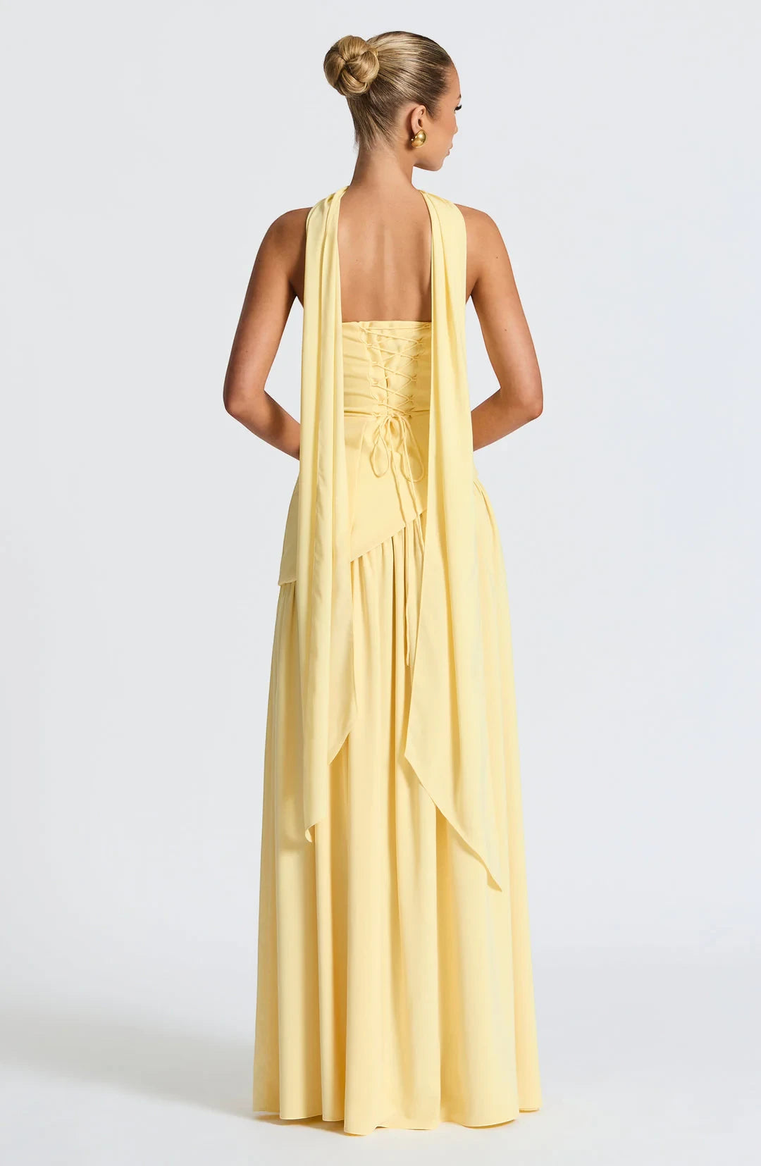 Vestido de Invitada de Boda Largo Elegante con Abertura y Bufanda a Juego