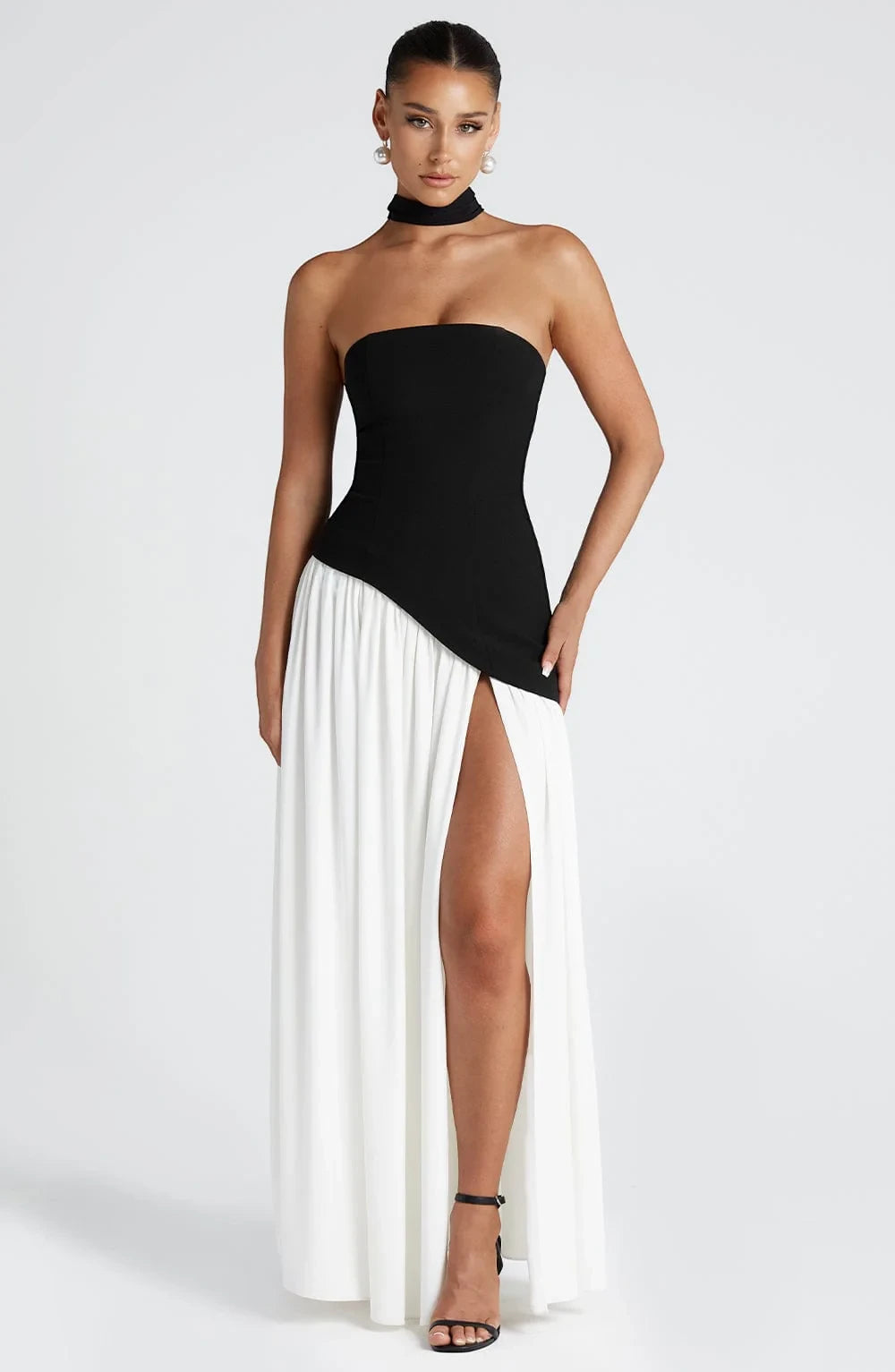 Vestido de Invitada de Boda Largo Elegante con Abertura y Bufanda a Juego