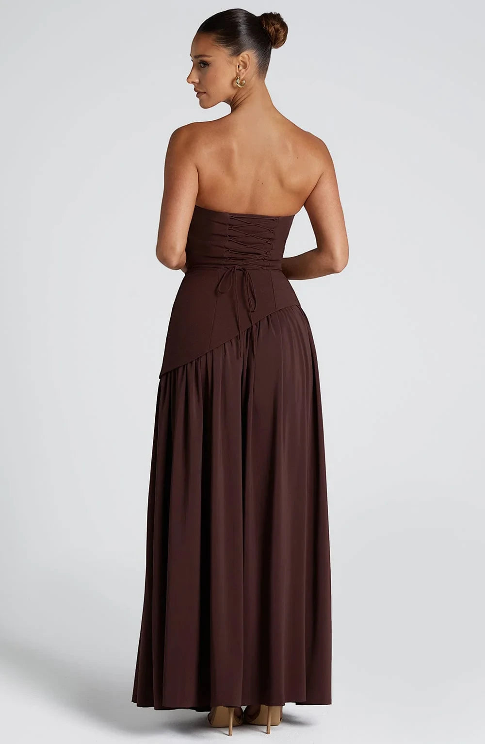 Vestido de Invitada de Boda Largo Elegante con Abertura y Bufanda a Juego