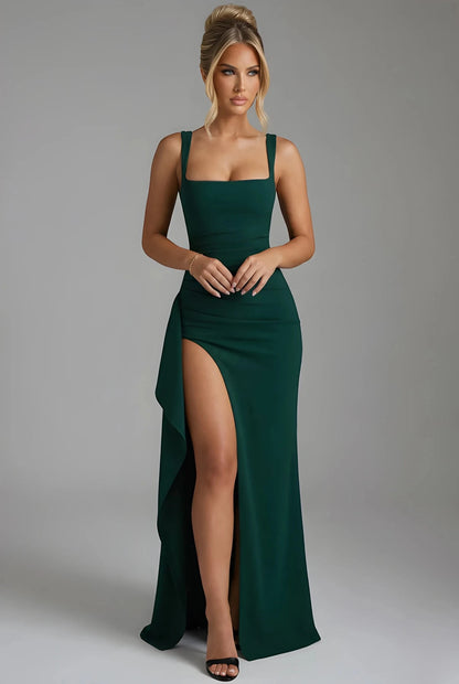 Vestido de Invitada de Boda Largo Elegante con Abertura y Fruncido
