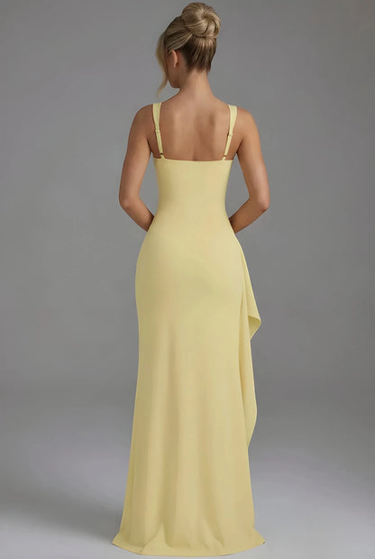 Vestido de Invitada de Boda Largo Elegante con Abertura y Fruncido
