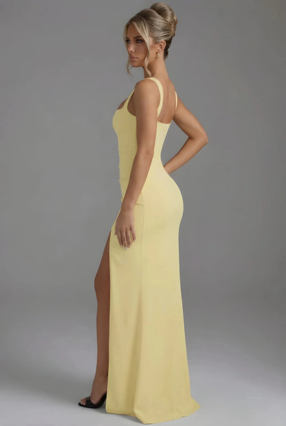 Vestido de Invitada de Boda Largo Elegante con Abertura y Fruncido