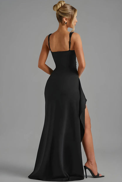 Vestido de Invitada de Boda Largo Elegante con Abertura y Fruncido