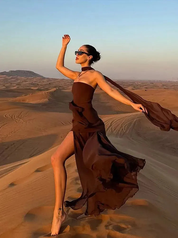 Vestido de Invitada de Boda Largo Elegante con Asimétrico